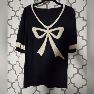 Navy Top with Cream Bow Design